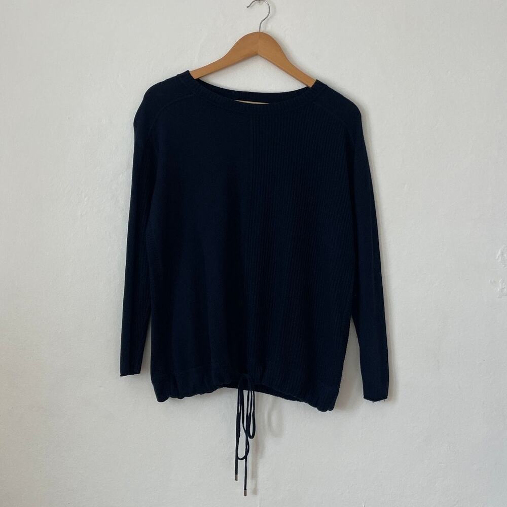 Lafayette 148 – Navy Blue Cinched Hem Wool Blend Sweater